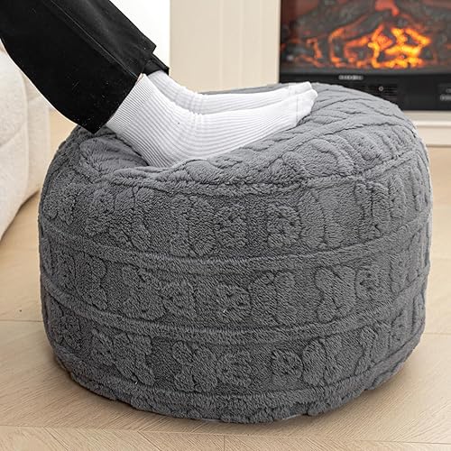 Miniatura 13 de Puf Otomano Sin Relleno Redondo Reposapiés Puf Otomano Sin Relleno Taburete de Piso para Pies con Almacenamiento para Sala de Estar Dormitorio Funda