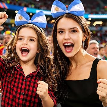 Argentina Inspired Color Bow Headband, Blue and White Satin Bow Headband for Sports Fans, Non-Slip Black Head Band for Soccer Parties and Themed Events