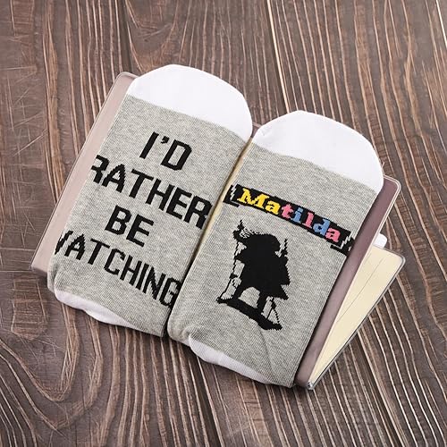 Miniatura 3 de BWWKTOP Matilda - Calcetines musicales de Matilda, regalos musicales I'd Rather Be Watching Matilda Broadway Musical Theater Socks