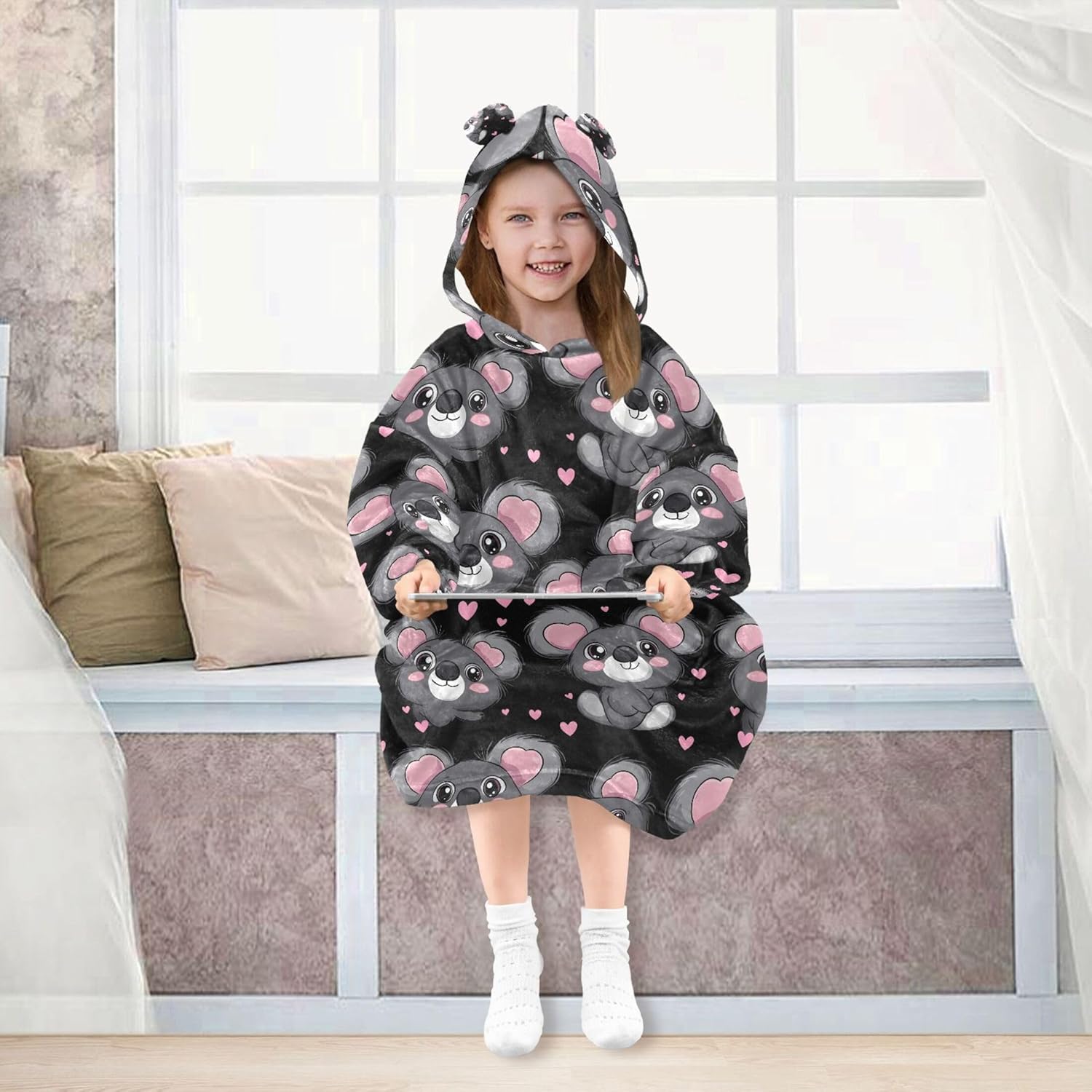 Koala Cute Animal Kids Wearable Blanket Hoodie with Pocket and Sleeves for Toddlers, Cute Hoodies Girls Boys B0403593