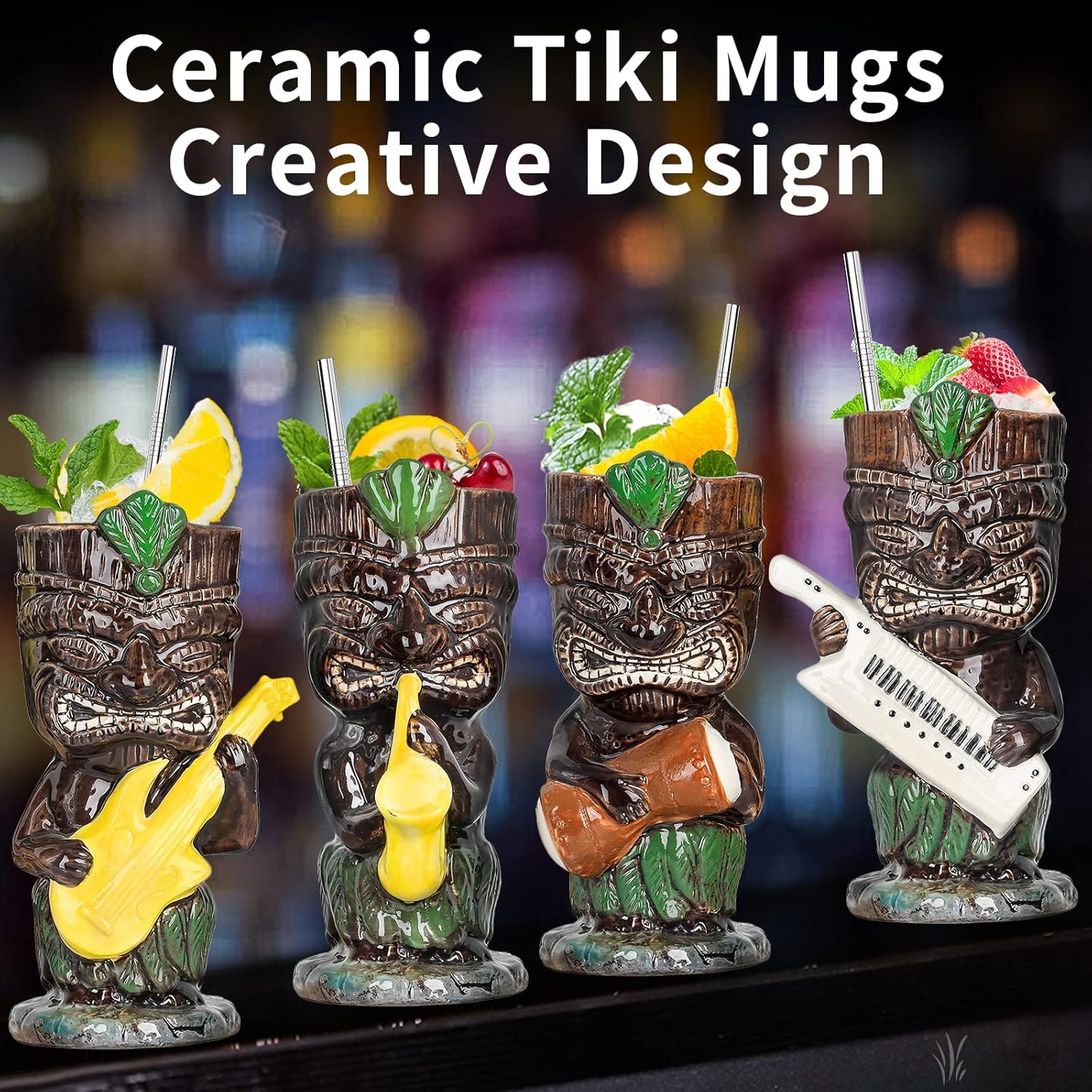 SuproBarware Bundle-Copper Moscow Mule Mugs Set of 4 and Tiki Glasses Set of 4