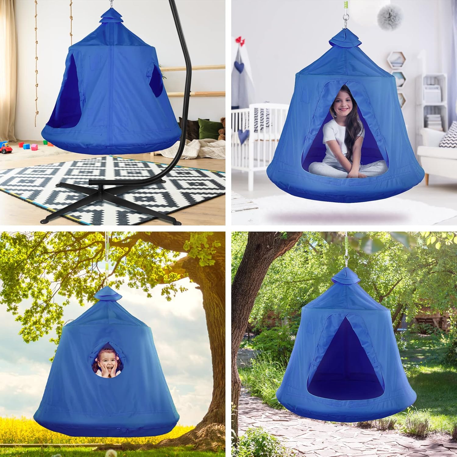 AthLike Hanging Tree Tent for Kid, Indoor Outdoor Hanging Tent, Waterproof Tree Ceiling Pod, Portable Hang Out Huggle Pod Play Tent w/Rainbow Lights String, Inflatable Base, 45" H x 44" W 330lbs