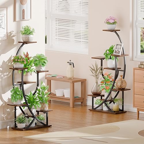 Miniatura 5 de POZILAN Soporte para plantas con luz de crecimiento, 8 soportes de esquina para plantas de interior múltiples, estante de metal iluminado de 51