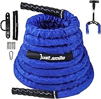 Just.smile Battle Ropes for Home Gym Workouts - 30/40/50ft Lengths, 1.5/2in Diameters with Polyester Cover, Anchor Kit Included