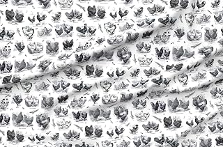 Spoonflower Fabric - Poultry White Black Toile Victorian Vintage Birds Antique Farmhouse Printed on Organic Cotton Sateen Fabric by The Yard - Sewing Quilting Apparel Home Decor