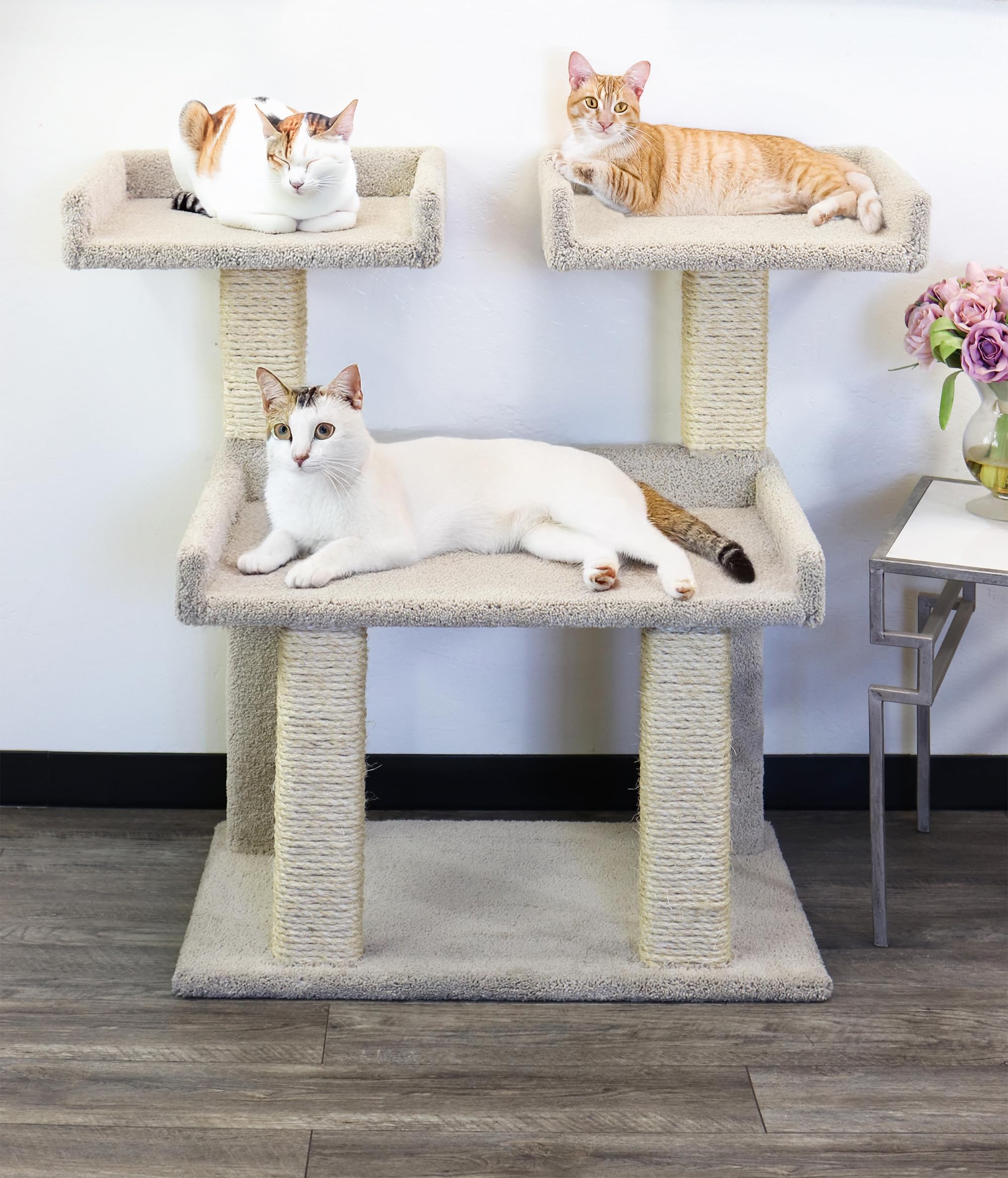 Prestige Cat Trees Maine Coon Deluxe Cat Perch – Made in USA Sturdy Solid-Wood Tower for Large & Multiple Cats – Easy 2-Step Assembly, Plush Carpet, Sisal Scratch Posts
