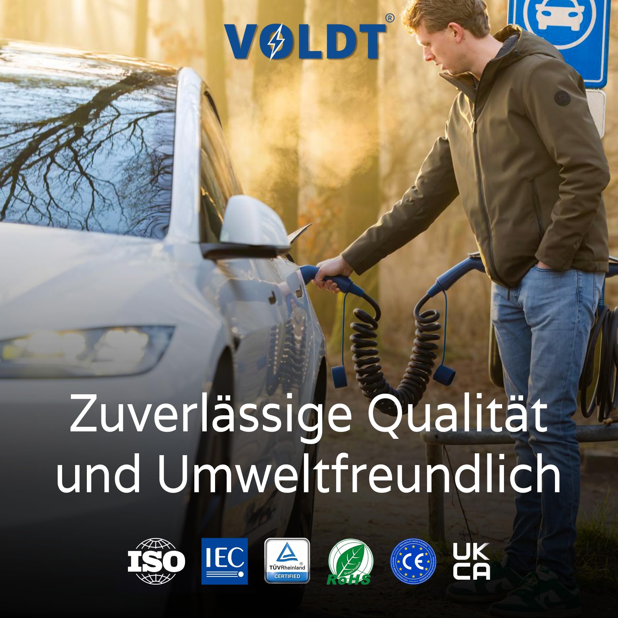 Voldt typ 2 kabel do ładowania spiralnego 22 kW 32A, 3-fazowy dla pojazdów elektrycznych EV PHEV, typ 2 do typu 2 modus 3, kompatybilny z Tesla modelami S/X/Y/3, ID.4, E-Tron, e-208, I4, IX1, Zoe