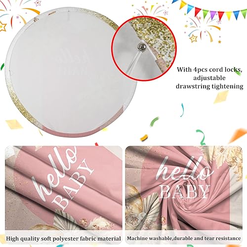 Miniatura 5 de AOFOTO Cubierta de fondo redonda bohemia de 7 x 7 pies, diseño de flores rosadas, para baby shower, para recién nacido, bohemio, Oh dulce,