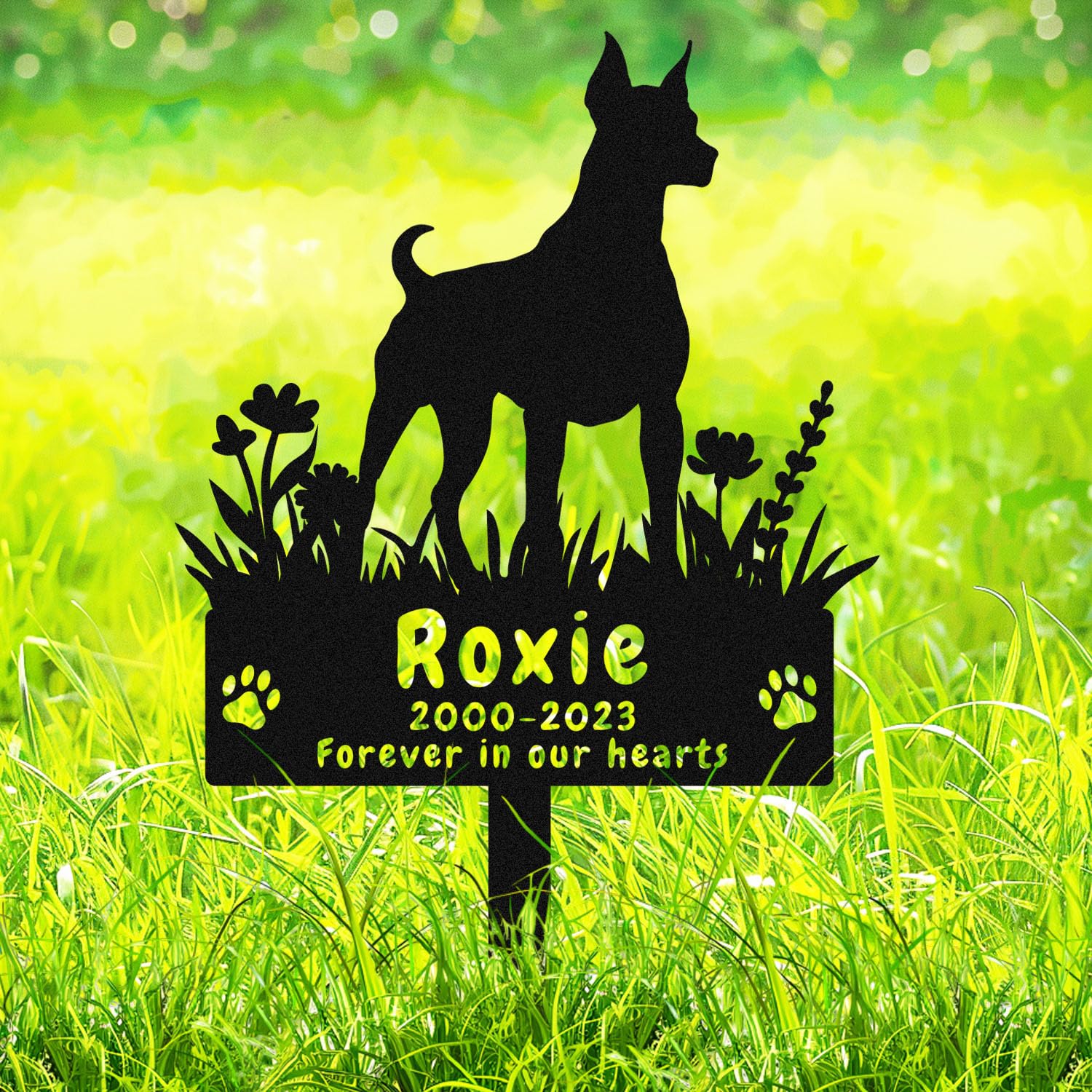 AdtHYUxq Custom Doberman Pinscher Grave Marker Dog Memorial Stake, Personalised Pet Dog Memorial Grave Marker Doberman Pinscher Burial Marker, Customized Metal Dog Memorial Garden Stake Outdoor