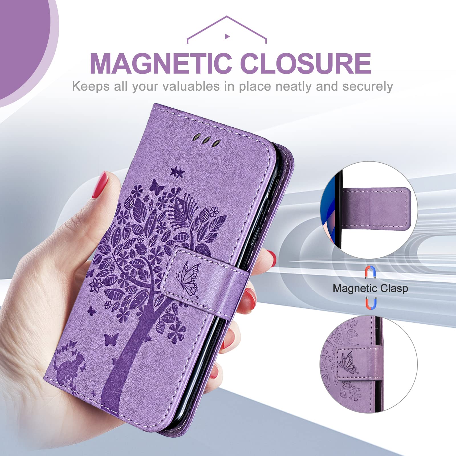 KANVOOS Funda para Xiaomi Redmi Note 11 4G / Note 11S, Funda Tapa Libro Movil de Cuero PU, Ranura para Tarjeta Plegable Billetera Carcasa para Redmi Note 11 4G / Note 11S (Lavanda) — view 7