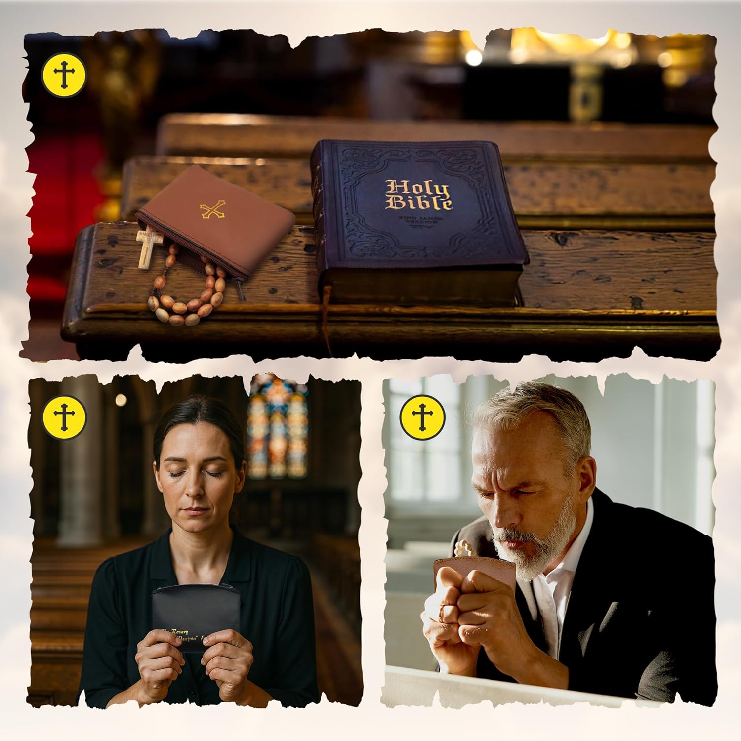 Brown Genuine Leather Rosary Pouch with Cross Imprint and Padre Pio Quote - Image 9