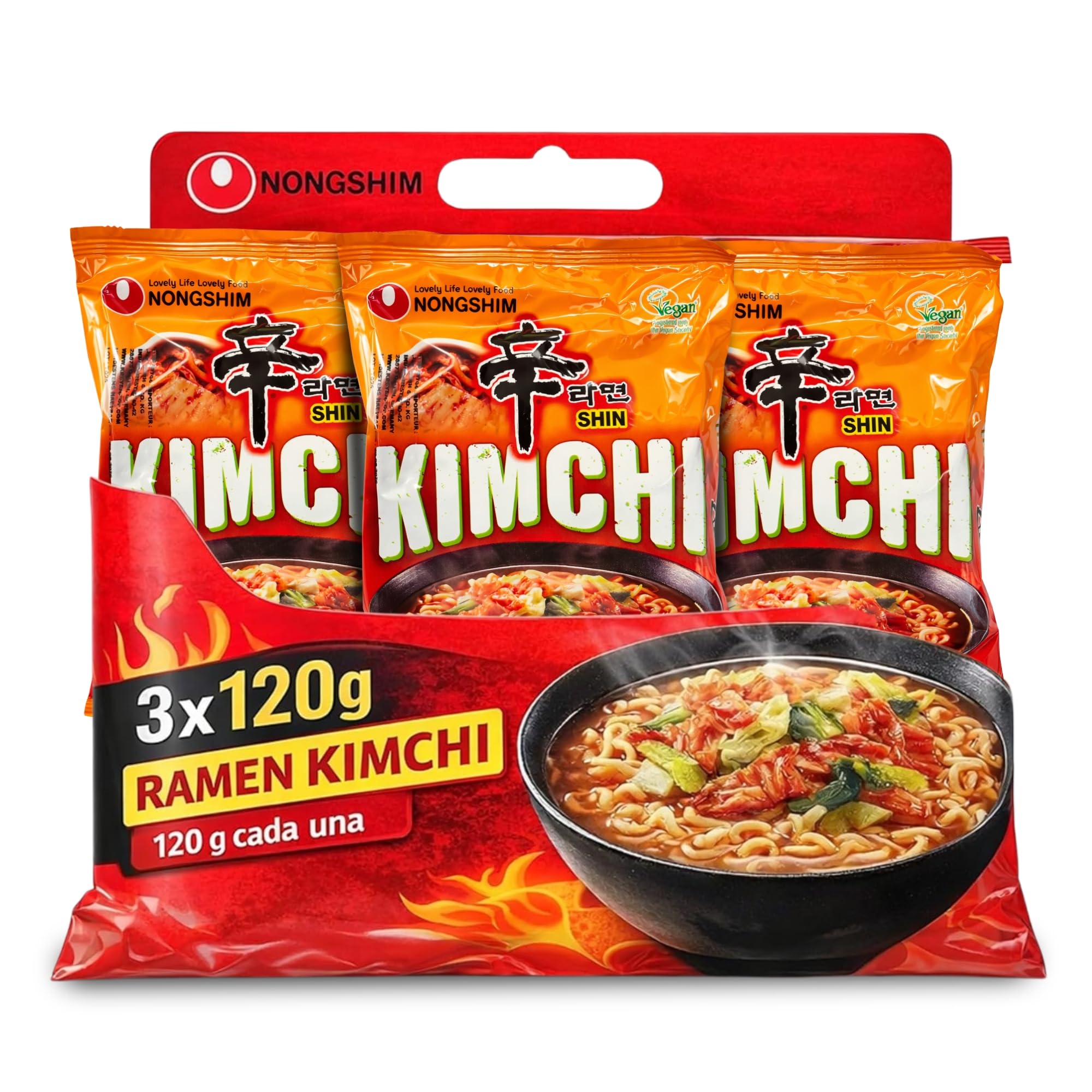 Nongshim Shin Ramyun Kimchi Instant Noodles Coreano 3x120g
