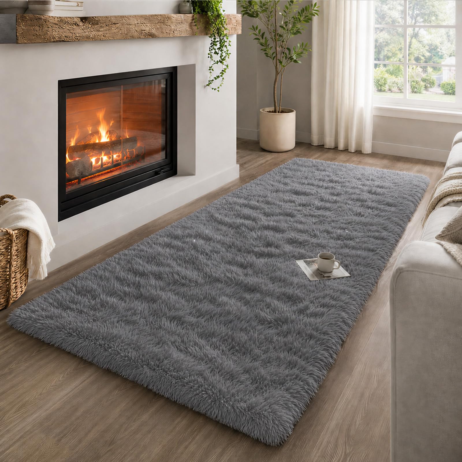 Hochflor Teppich Wohnzimmer 60x110cm, Creme Shaggy Teppich für Schlafzimmer Flauschige Teppichen, Modern Shag Wohnzimmerteppich Bettvorleger High-Pile Carpet rutschfest für Schlafzimmer Kinderzimmer