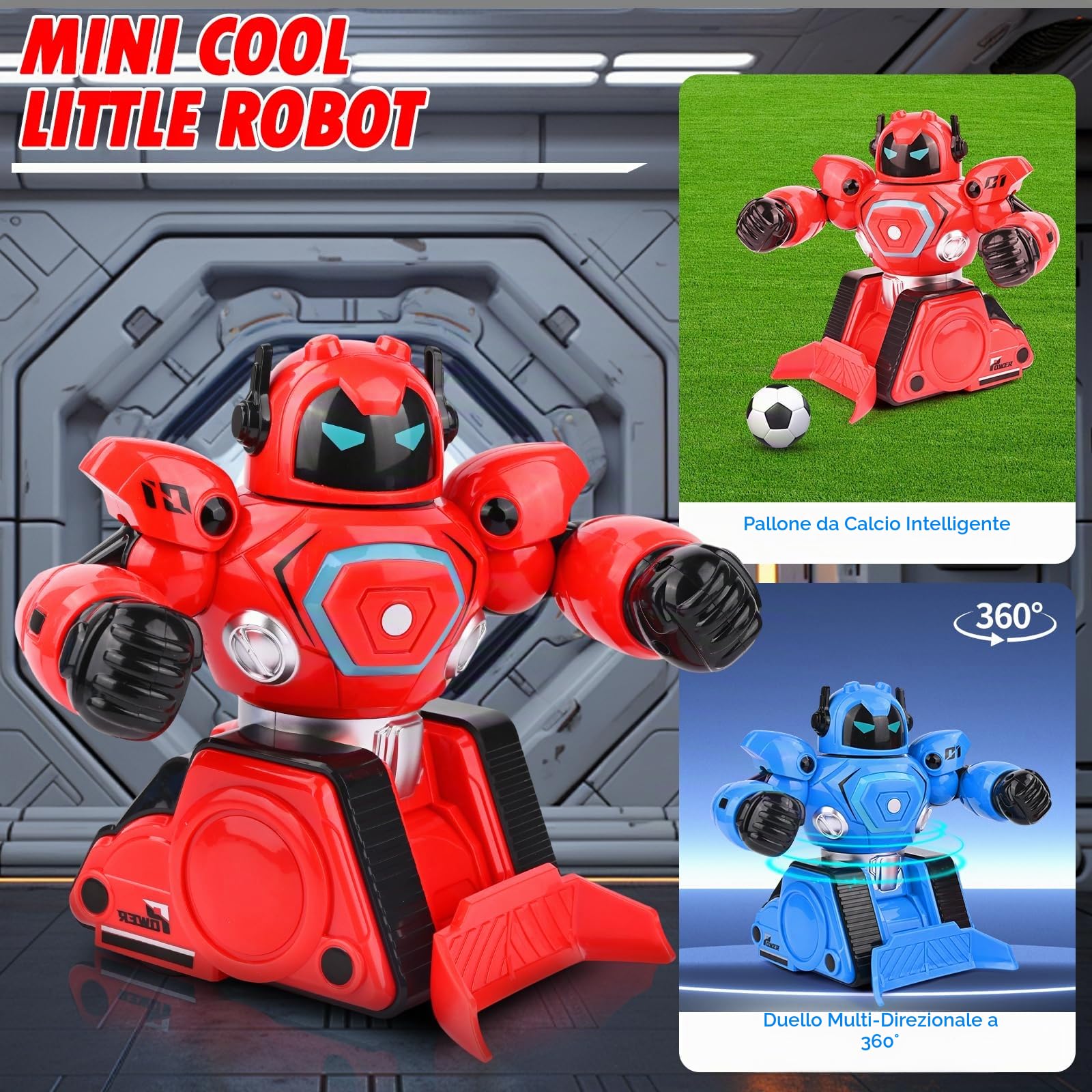 2 Robot Telecomandati, RC Collision Robo Giocattolo, Combattimento Robot con Luce LED e Musica, Carrello da Calcio Ricaricabile, Robot da Combattimento Regalo Bambino 6 Anni in su