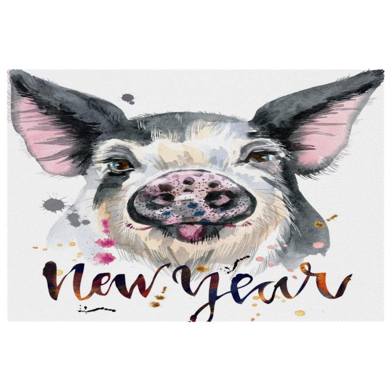 Sets de table motif cochon à pois noirs pour repas de famille