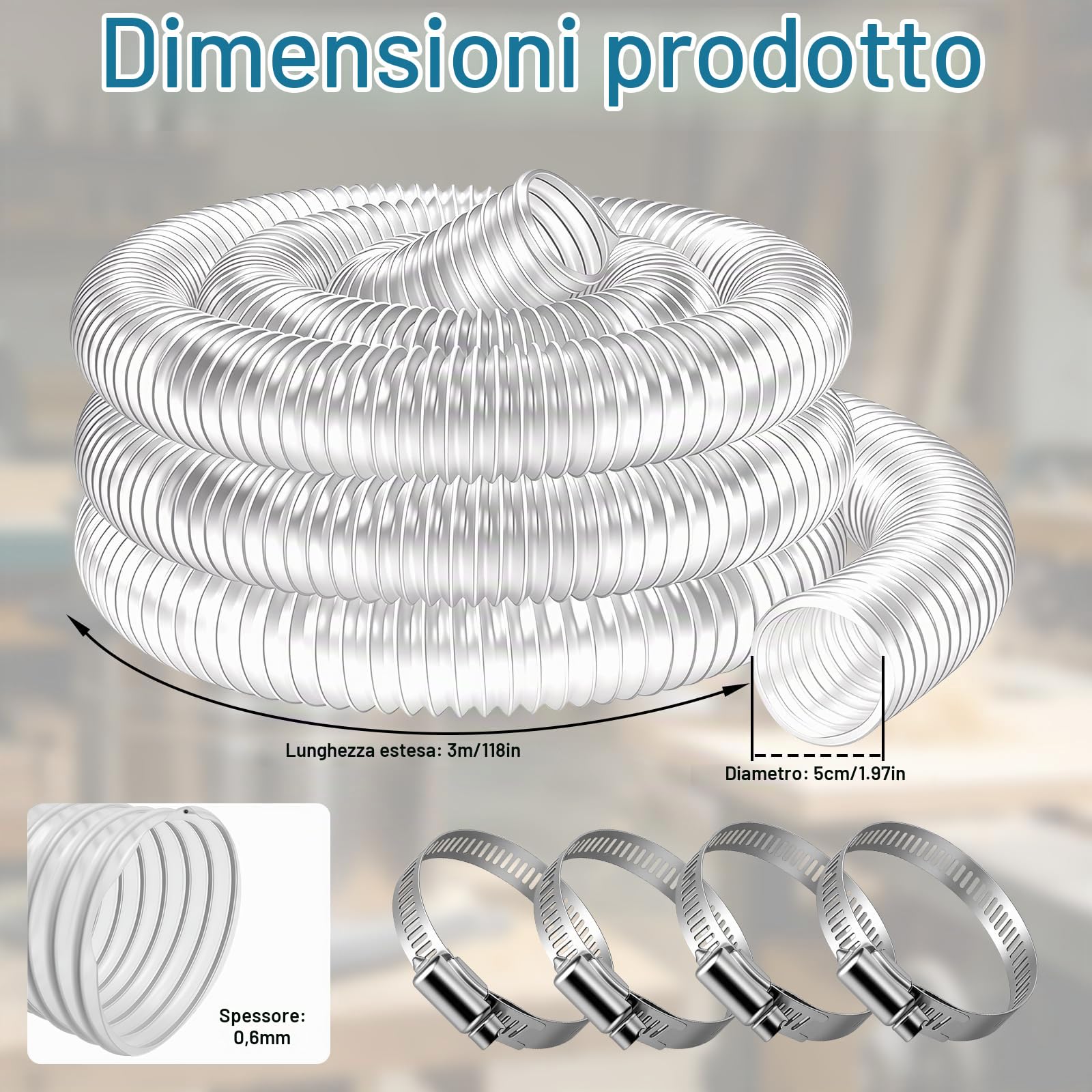 50 mm tubo di aspirazione in PVC trasparente, tubo in PVC, tubo a spirale trasparente, tubo di aspirazione, tubo per aspirapolvere per uso industriale, pompa per laghetto, tubo di aspirazione da 3