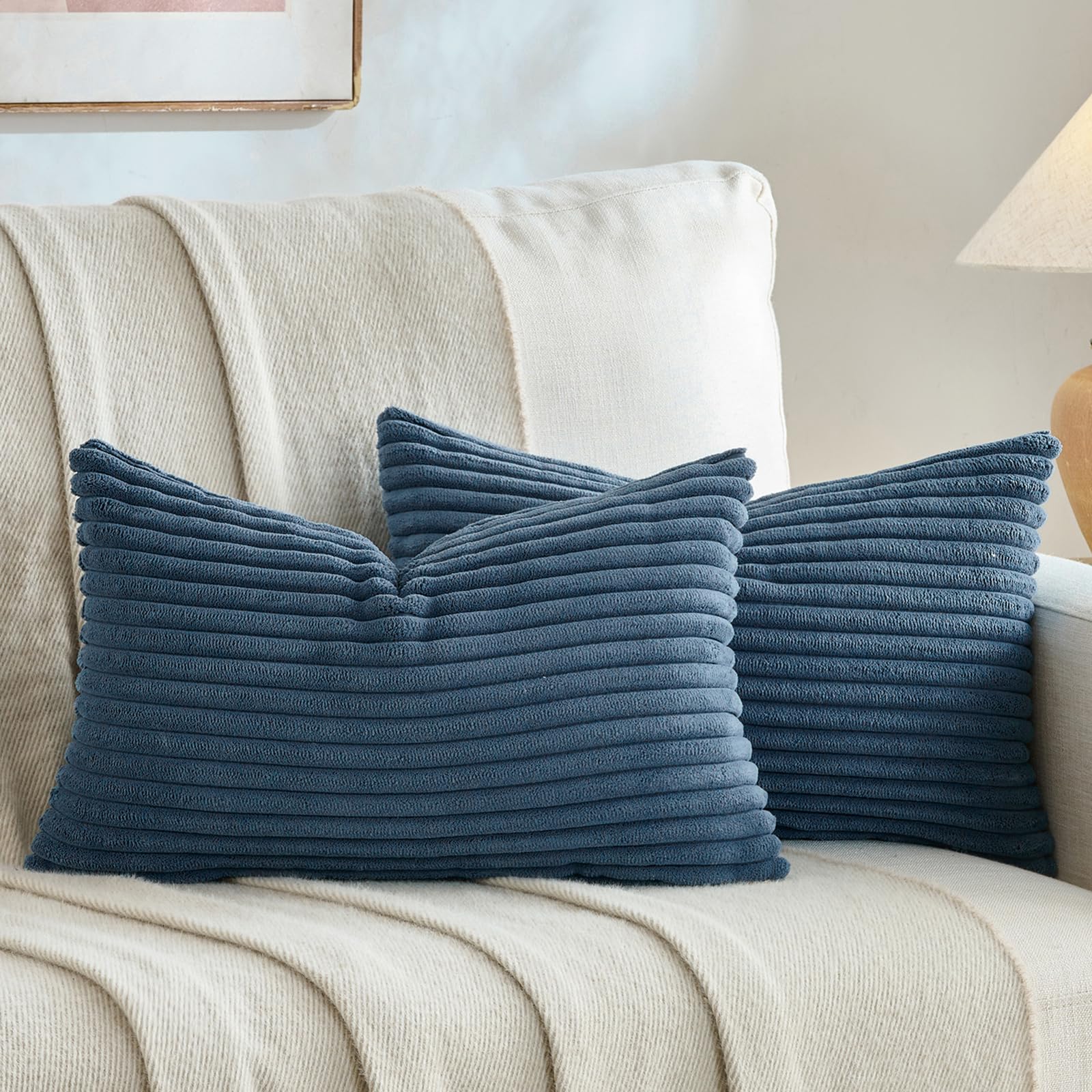 Fancy Homi Set of 2 Dusty Blue Boho Small Lumbar Decorative Throw Pillow Cover 12x20 Inch for Couch