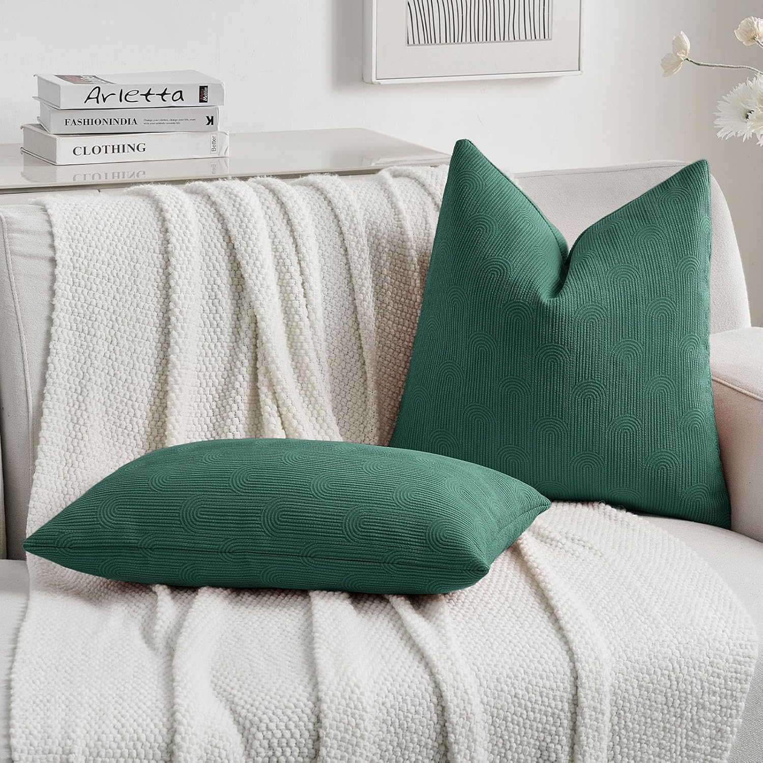 FUTEI Teal Chenille Decorative Throw Pillow Covers 22x22 Inch Set of 2,Soft Cozy Striped Geometric Patterns Cushion Cases,Modern Home Decor for Couch Bed Living Room