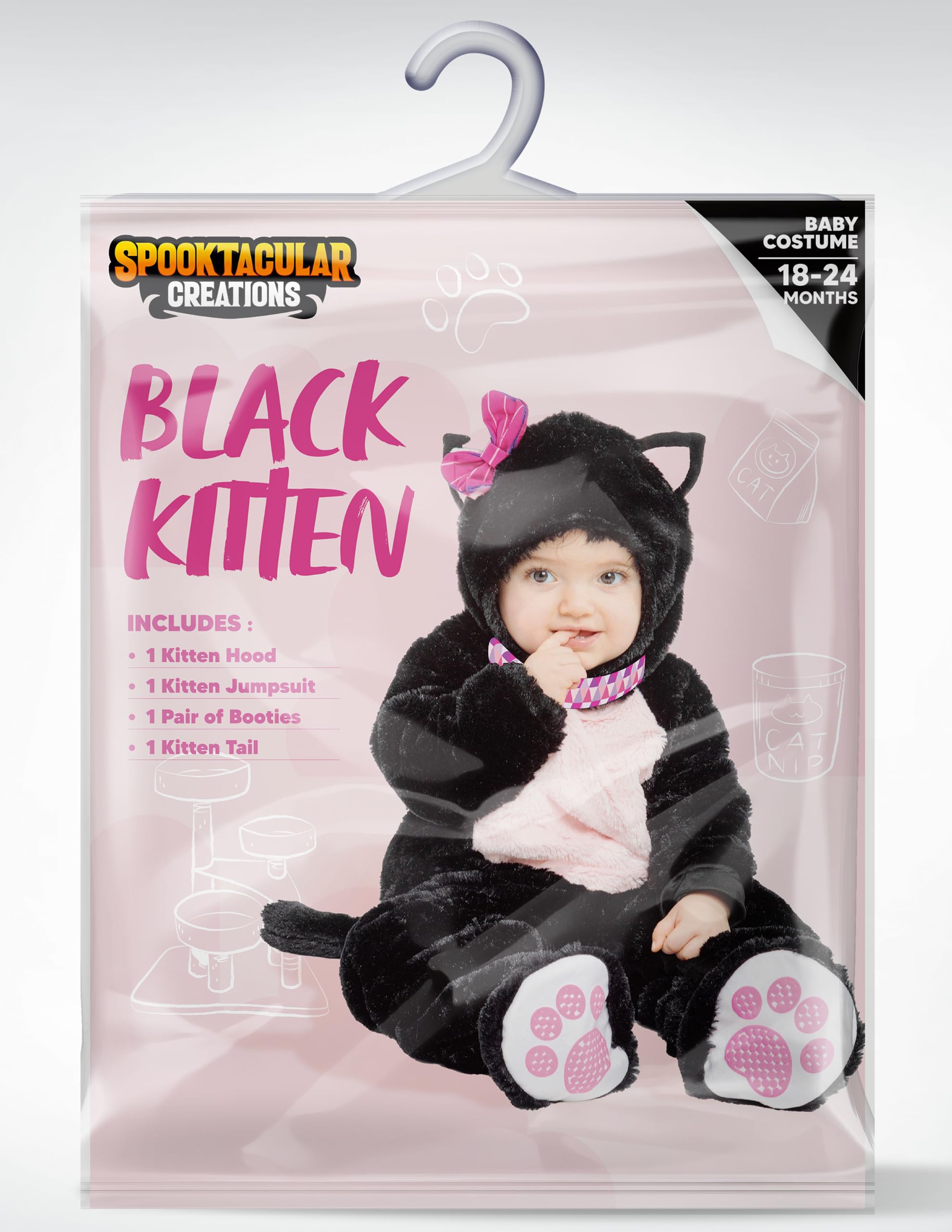 Spooktacular Creations Costume da gattina nera per neonata, costume da gatto con fiocco per neonati, vestito operato da Halloween per bambini, festa a tema animali