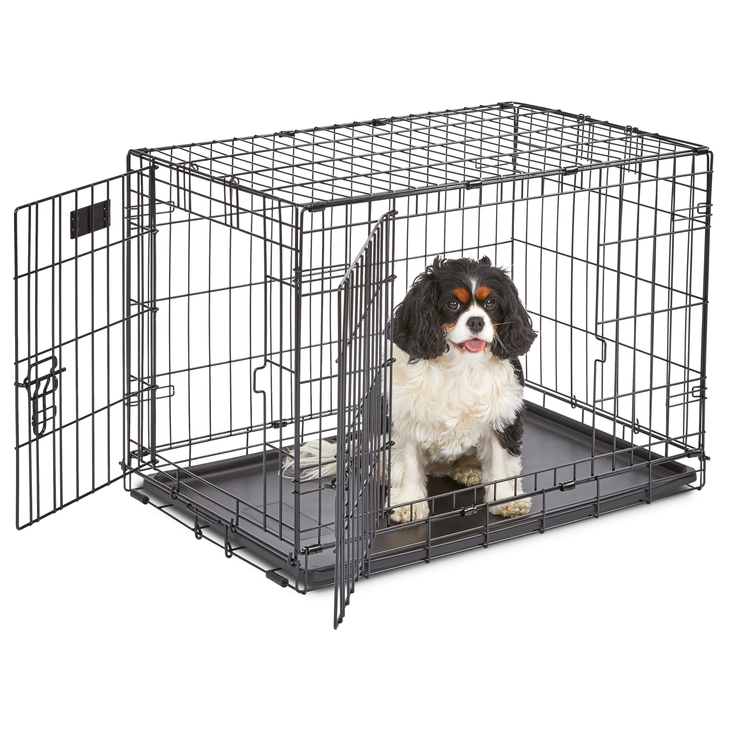 MidWest Homes for Pets Gabbia per cani iCrate a due porte, lunga 76,2 cm, con vaschetta a tenuta stagna, piedini protettivi, pannello divisorio e caratteristiche brevettate, nero, modello 1530