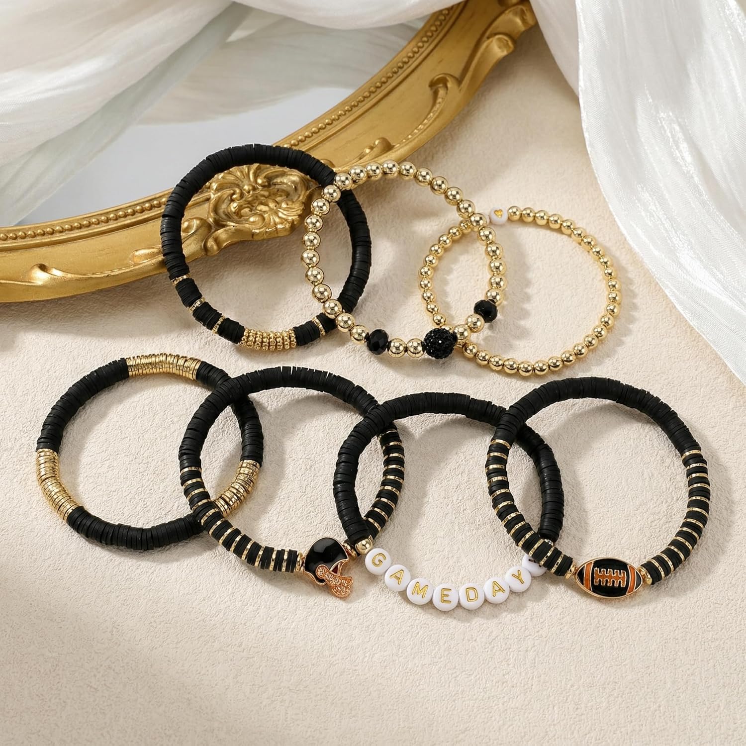 Football Game Day Charm Bracelets for Fans - Stretch Stackable Sports Jewelry Gift Set for Women, Moms, Dads & Coaches - Image 2