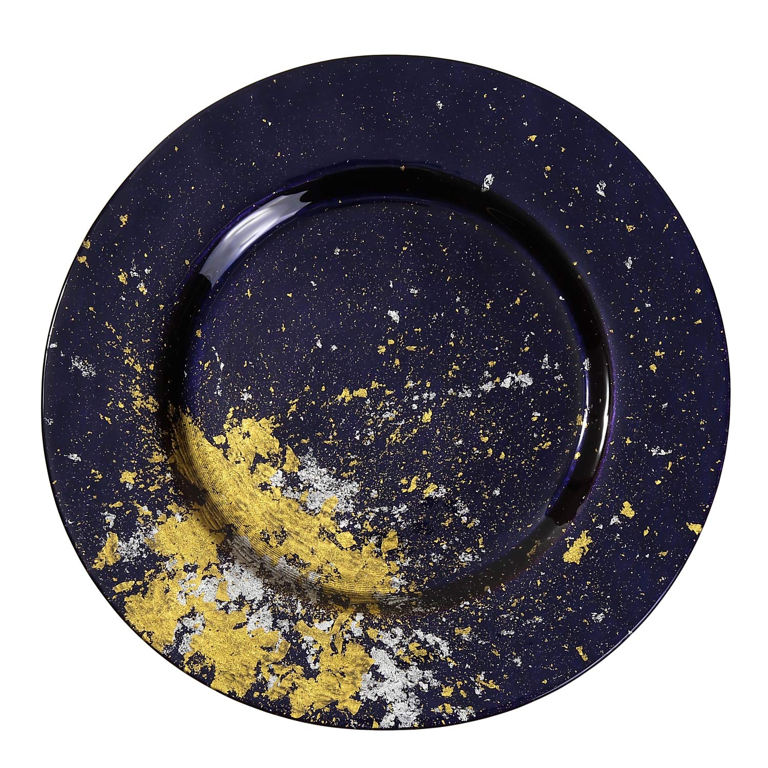 Syosaku Japanese Urushi Glass Dinner Plate Φ12.5-inch Majestic Blue with Gold Leaf, Dishwasher Safe, Dinner 12.5-inch (32cm)