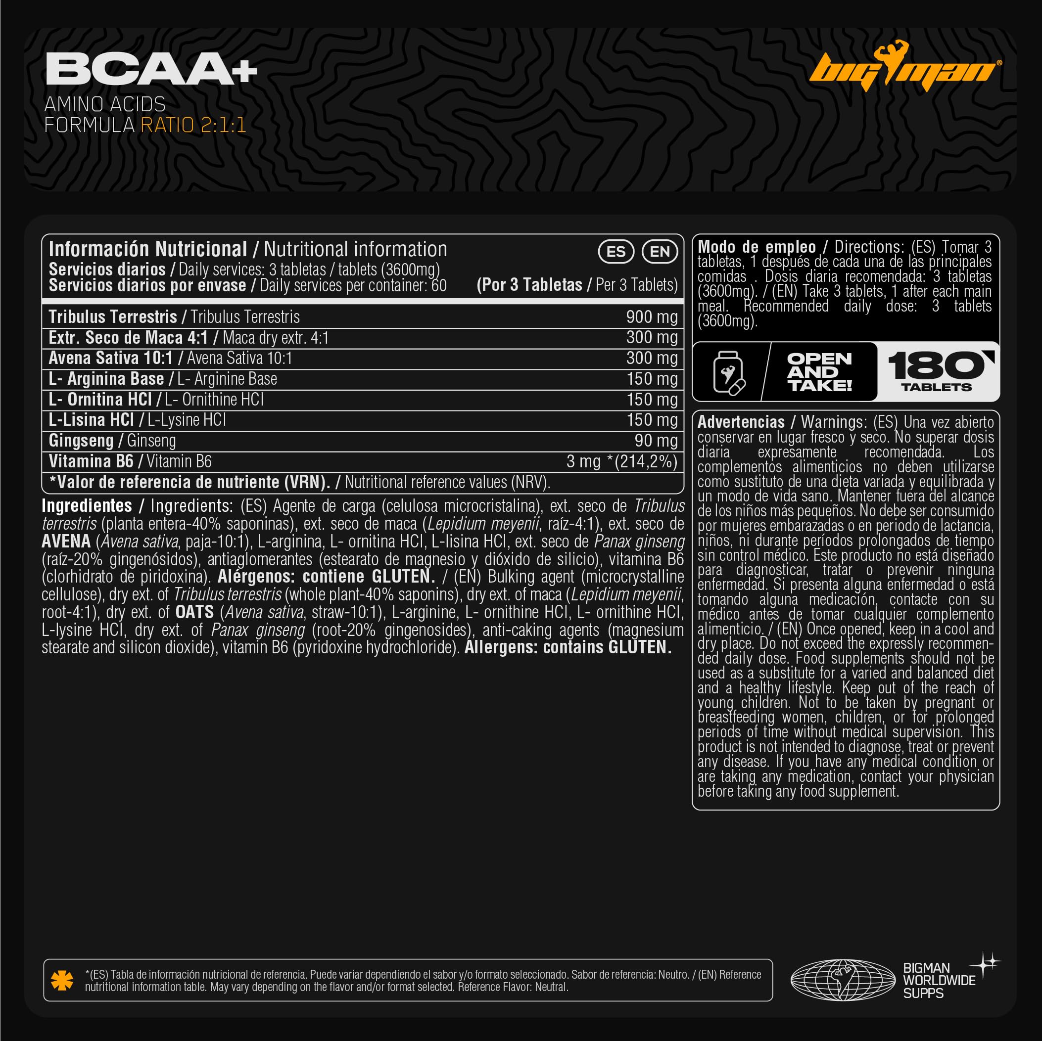 BigMan | Testribulan 180 Comp | Precursor Testosterona | Entramientos Intensos | Recuperación Rapida | Aumento Libido |