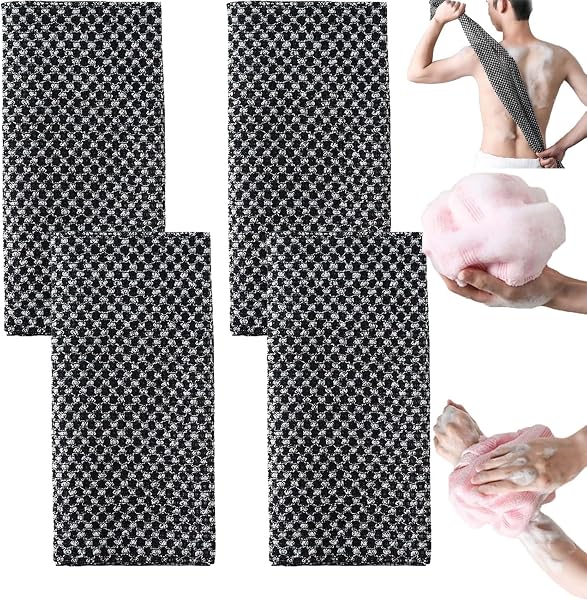 Serviette De Douche Exfoliante Ecovia, 2026 Serviette De Douche Exfoliante AntibactéRienne Ecovia, Gant De Gommage Naturel En Fibre De Bambou Et Charbon, Exfoliation Douce Pour Le Corps (4PCS-E) - 4