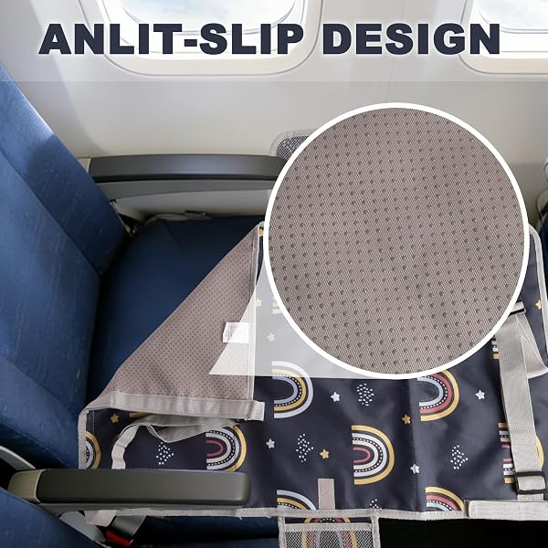 Airplane Seat Extension for Kids 30 x 17.5 inch Airplane Seat Extension for Baby Airplane Bed Portable Lightweight Foldable Kids Essential Airplane Travel Accessory (Rainbow) - 4