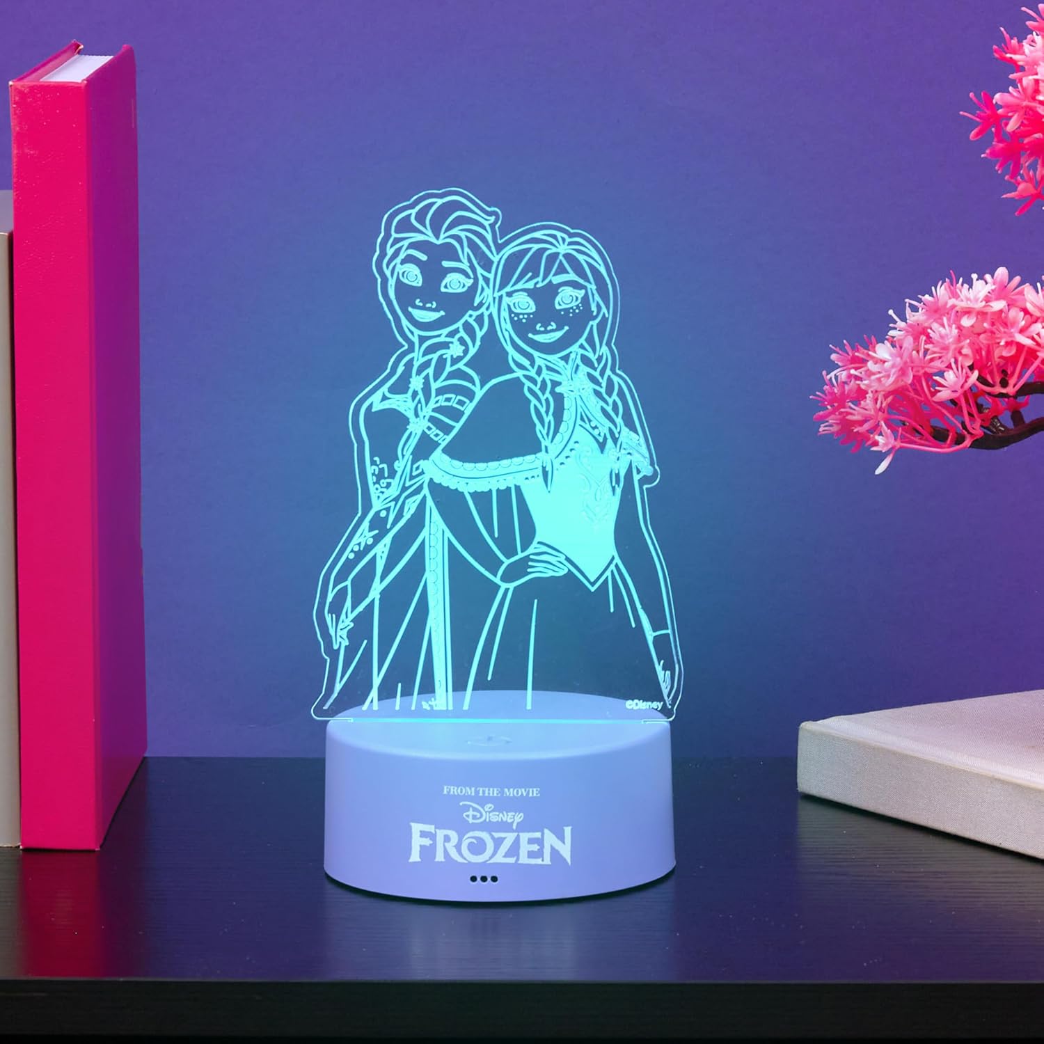Get Trend Disney Frozen 3D Illusion Night Light for Kids, Anna & Elsa, 16 Colors, 4 Lighting Modes, Dimmable, Dual Powered LED Desk Lamp, Bedroom Decor, Gifts for Girls (Multi Frozen)