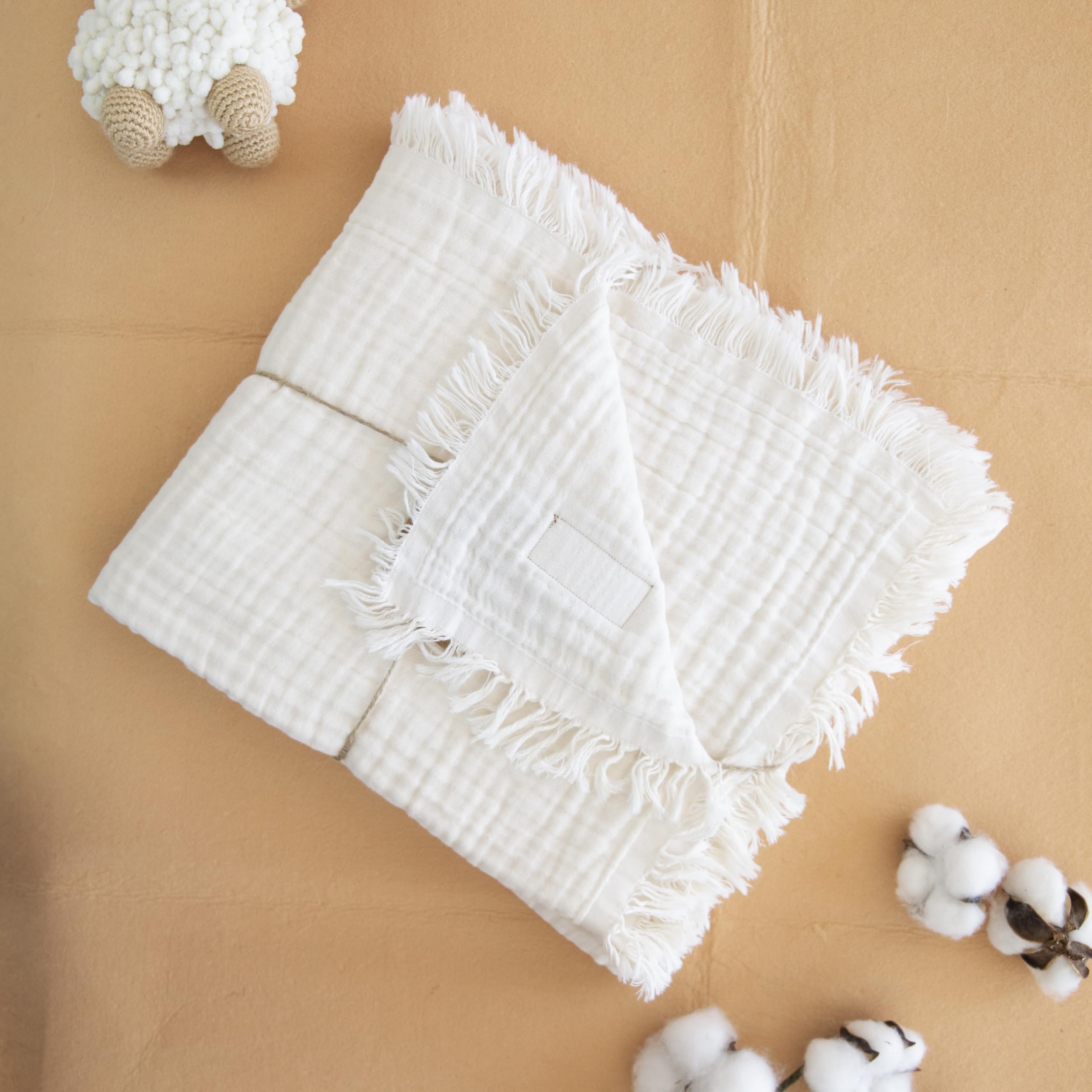 BROSS Coperta in 100% cotone, unisex, a 4 strati, 110 x 120 cm, coperta fasciante per neonati, morbida coperta setosa per neonati, coperta in mussola morbida (ecru)