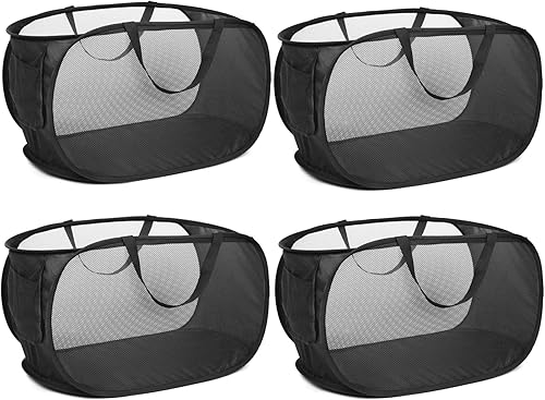 Miniatura 35 de Cestas de lavandería plegables duraderas, cesta de lavandería desplegable de malla con bolsillo lateral, cesta de ropa plegable con asas