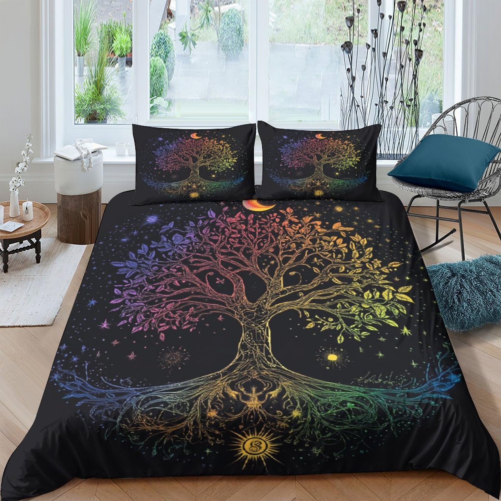 Ctjqhvkz Style-6 3D Printed Rainbow Tree Of Life Fitted Sheet Microfiber Soft Artistic Roots Bed Cover For Bedroom Guest Room Mattress Decor Single（135X200cm）