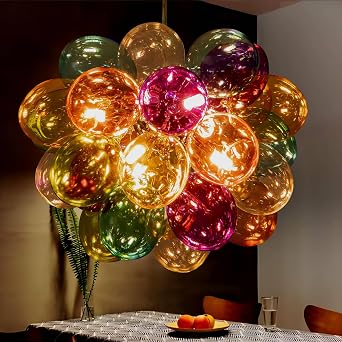 20 Inch Modern Bubble Ball Chandelier 6-Light Colorful Glass Balloon Pendant Lighting for Kids Bedroom, Girls Room Decor, Birthday Party Ceiling Fixture, Unique Artistic LED Light Dimmable