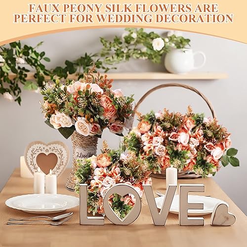 Miniatura 9 de Crowye Ramo de flores artificiales de peonías, 8 piezas, flores de hortensias falsas, flores a granel, centros de mesa, arreglo de flores de otoño