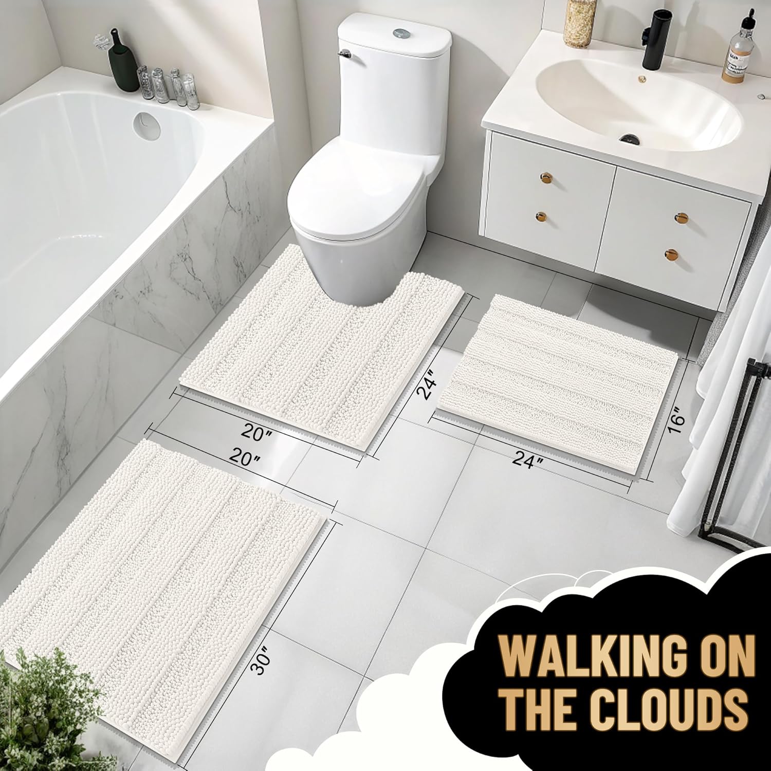 OLANLY Thick Bathroom Rugs 30x20, Extra Soft Absorbent Chenille Striped Bath Rugs, Rubber Backing, Machine Wash Dry, Bath Mats for Bathroom Floor, Tub and Shower, Home Decor Accessories, Ivory - Image 6