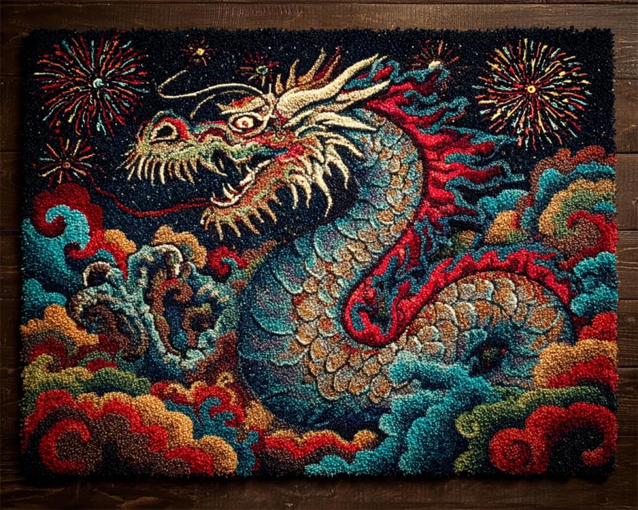 Animal Kit Tufting Complet Dragon Coloré Kits De Crochets À Loquet Pour Tapis Grands Pour Adultes Débutants，Faire Soi-Même Kit De Fabrication De Tapisserie，Broderie De Coussin De Canapé 23x35in