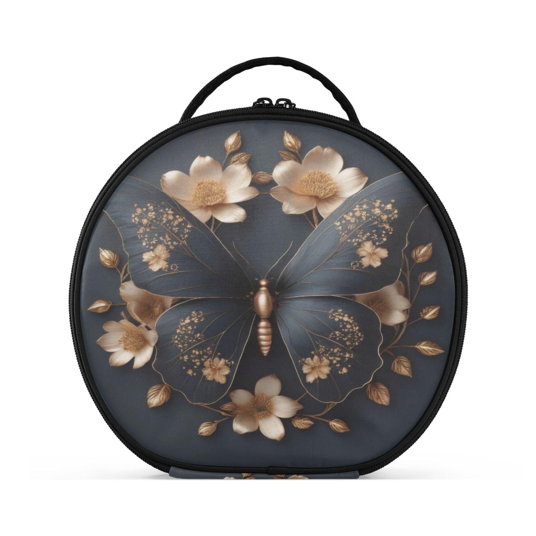 Takiito Black Butterfly Travel Makeup Case Portable Makeup Box Artist Cosmetic Case Organizer With Adjustable Dividers