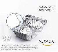 Vista 2 de Spare Essentials Paquete de 55 - Bandejas Pequeñas de Papel Aluminio con Tapas - Recipientes de Comida para Llevar con Tapas 1lb Mini Bandejas