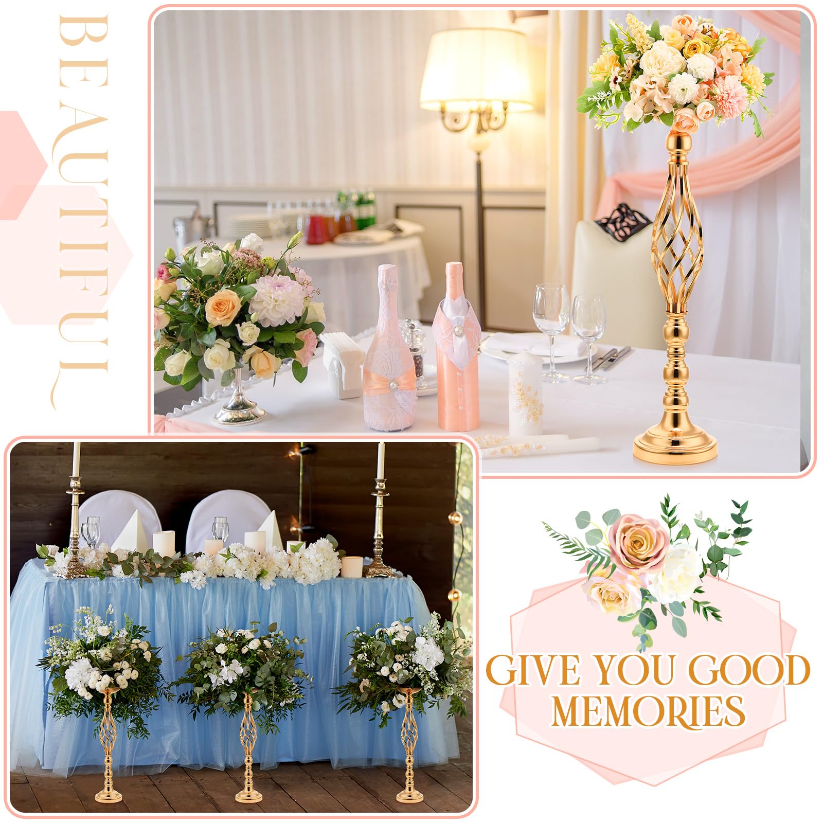 Rtteri 10 pezzi grandi centrotavola per matrimoni, decorazioni da tavolo, in metallo, per composizioni floreali, eleganti vasi per fiori, portacandele per matrimoni, ricevimenti, feste, eventi, hotel