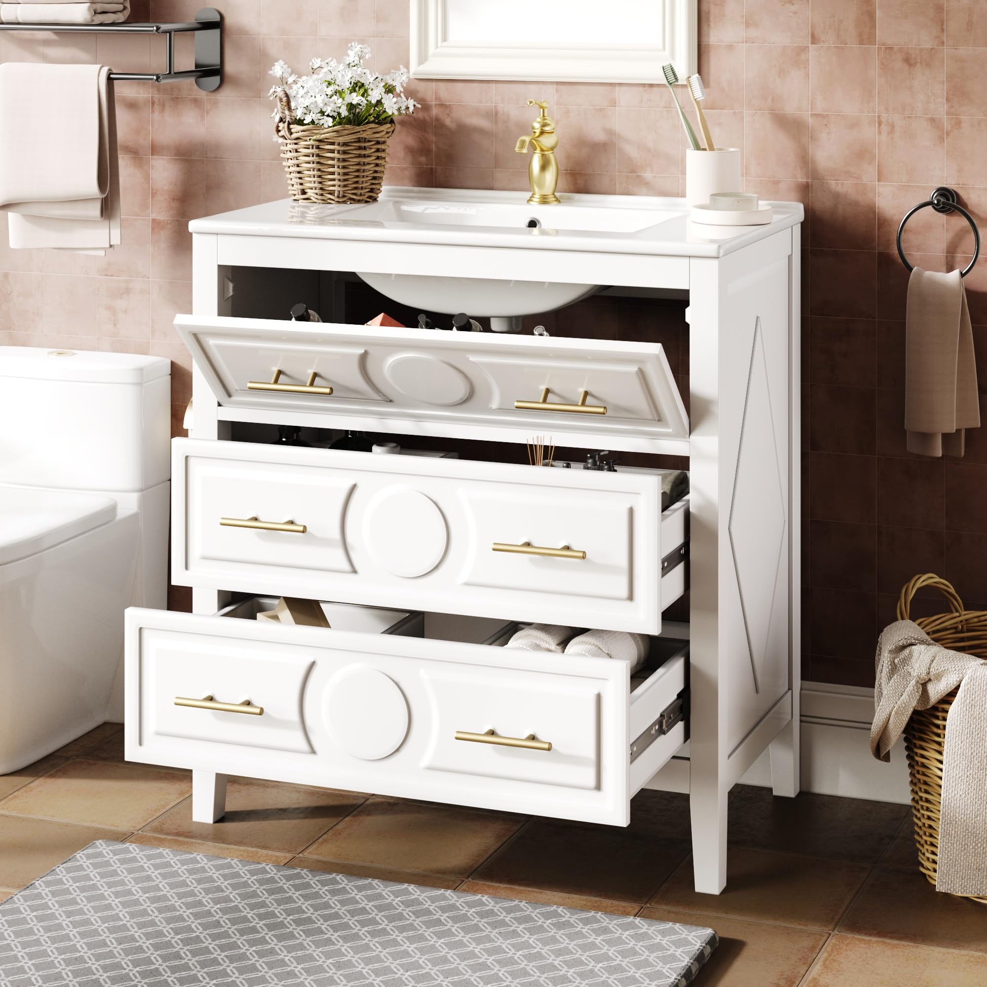 Mueble bajo Lavabo 81 cm con Lavabo de cerámica, 3 cajones