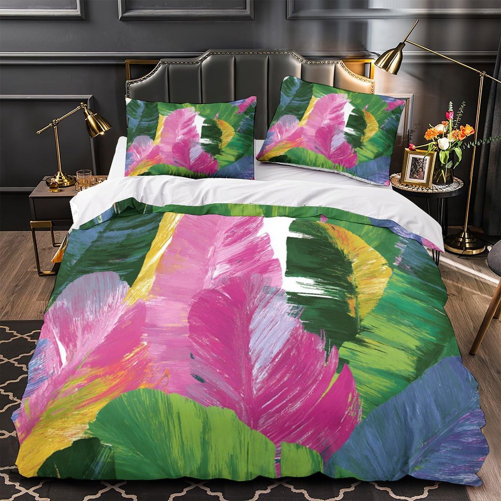 Housse de couette 260x220 microfibre imprimé tropical 3D avec fermeture éclair de lit