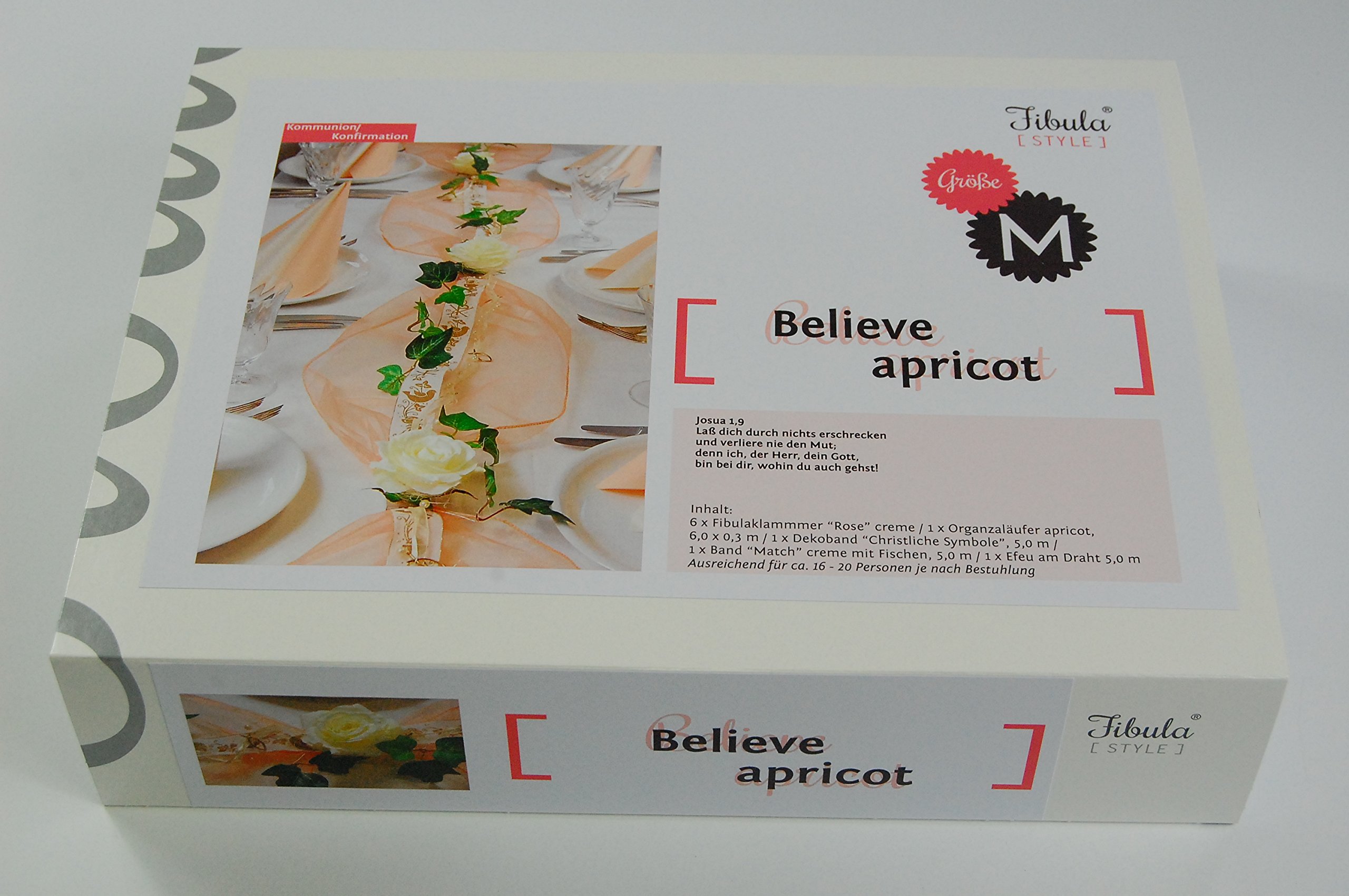 Tischdeko Set Believe apricot Komplette Tischdekoration für 16-20 Personen Kommunion Konfirmation Taufe Firmung in apricot