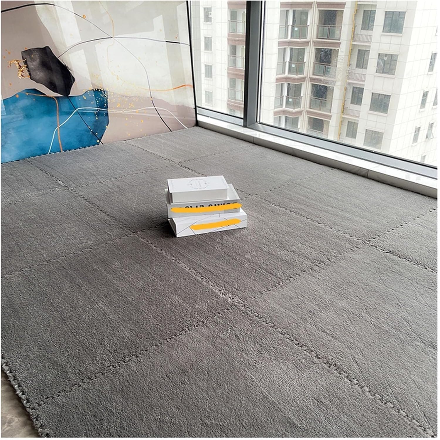 8pcs Interlocking Carpet Square Plush Foam Floor Tiles, 10mm Thick Fluffy Puzzle Rug Tiles, Climbing Foam Mats for Room(Gray,30x30cm)