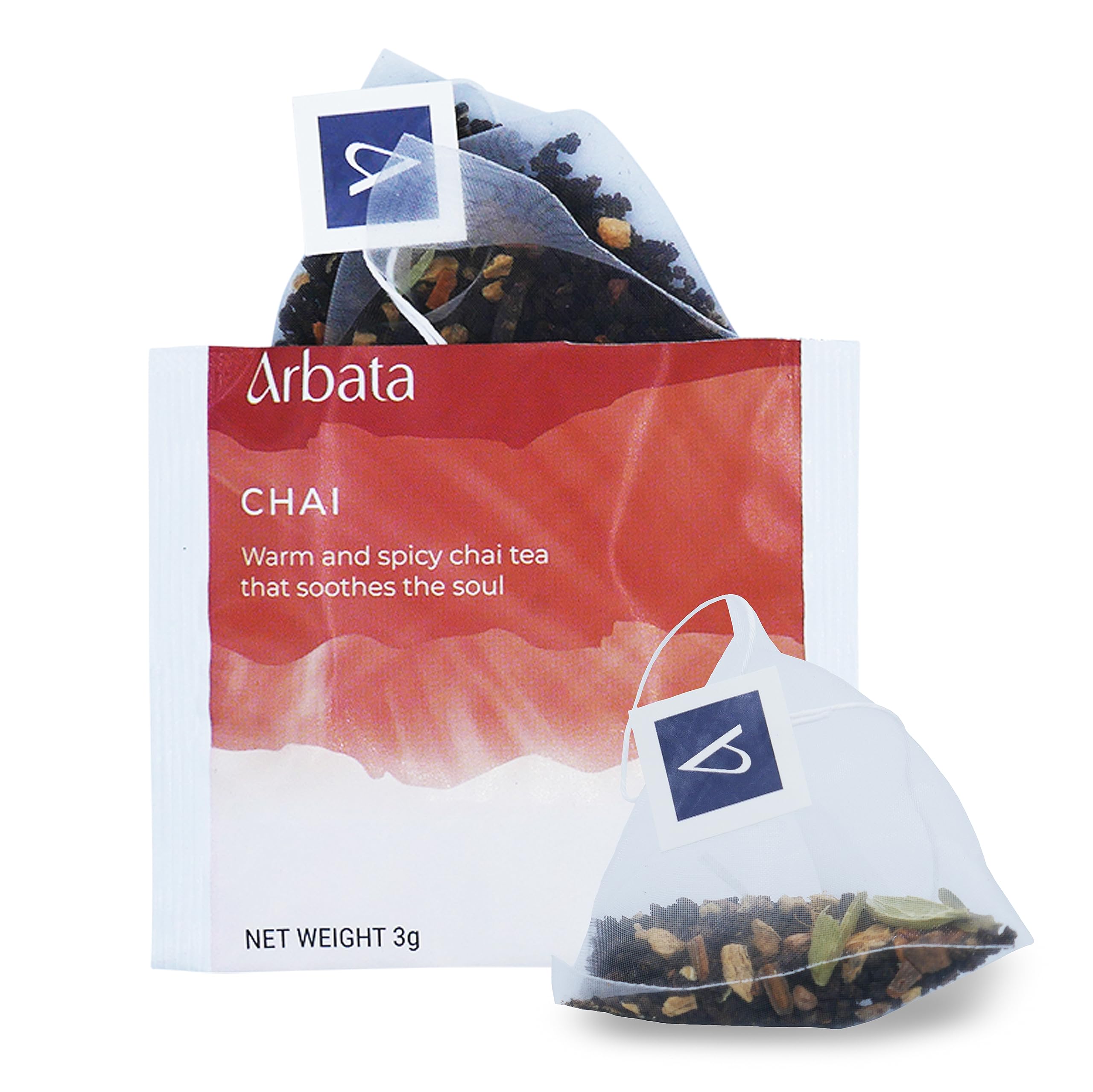 ArbataChai Tea, 100 Pyramid Tea Bags Caffeinated Black Tea, Artisinal Naturally Flavored Spiced Masala Chai with Ginger, Cinnamon, Cardamom