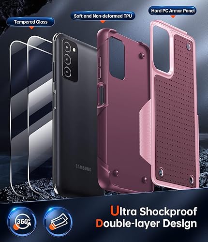 Miniatura 2 de LeYi Funda para teléfono Samsung Galaxy-A03S Samsung AO3S Funda para teléfono con 2 unidades Protectores de pantalla de vidrio templado, doble capa