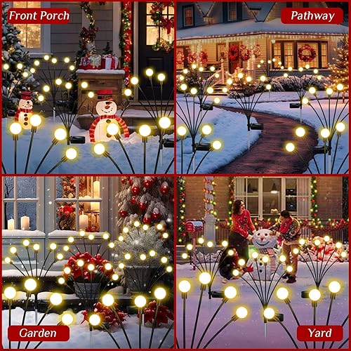 Miniatura 9 de Luces Solares de Luciérnaga 16 LED Oscilantes Impermeables Decorativas para Exterior para Patio, Camino, Césped (2 Paquetes, 8 Cabezas)