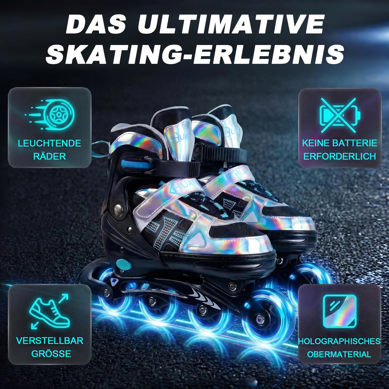Inline Skates Kinder Verstellbare Rollschuhe für Jungen Mädchen | 4 Größen verstellbar, 3 Größenauswahl; 4 leuchtende Räder, Sport für drinnen und draußen, Geschenk für Kinder