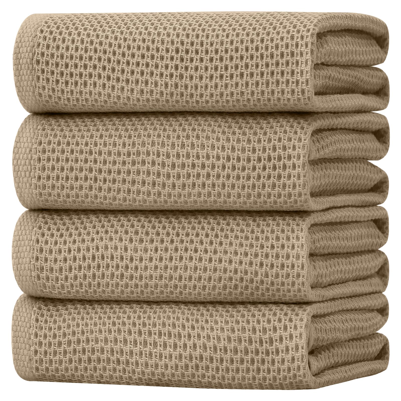 Homaxy 100% Cotton Oversized Waffle Weave Kitchen Towels 4-Pack, Tan