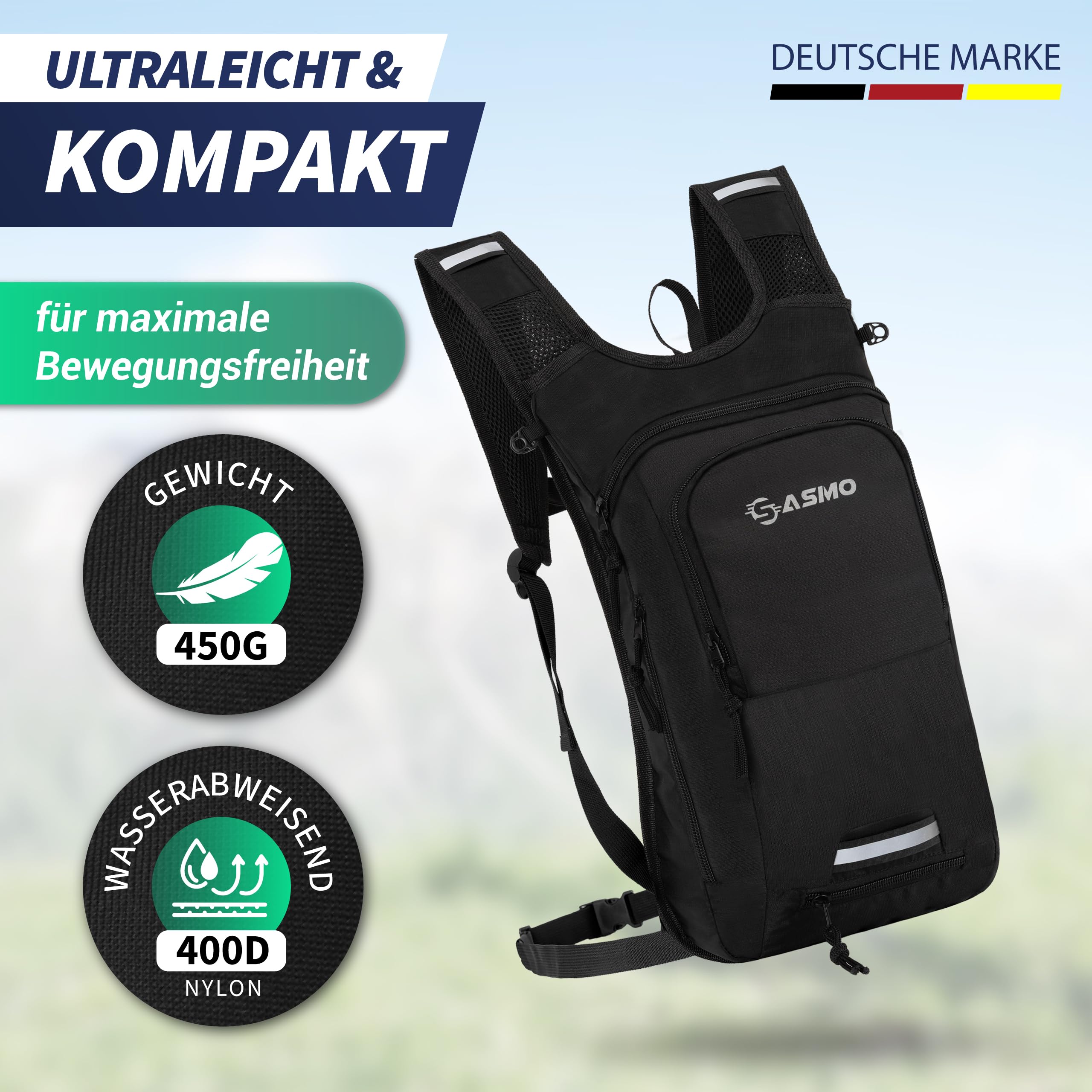 SASMO Waterproof Cycling Backpack – Ultralightweight 350 g |MTB & Ski Pack with Thermal Compartment, Helmet Net, Rain Cover & Reflectors